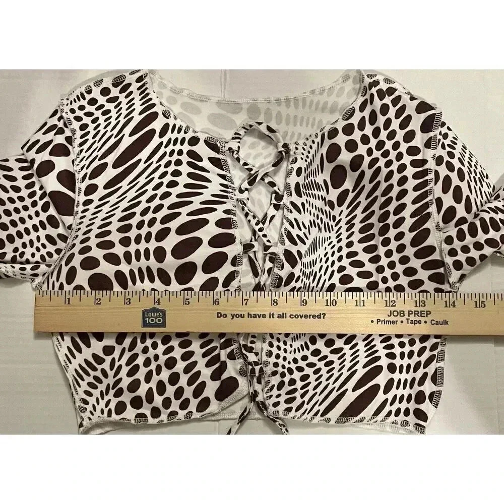 Shein Allover Print Lace Up Front Crop Top Brown White Women’s Size XS - Picture 3 of 6